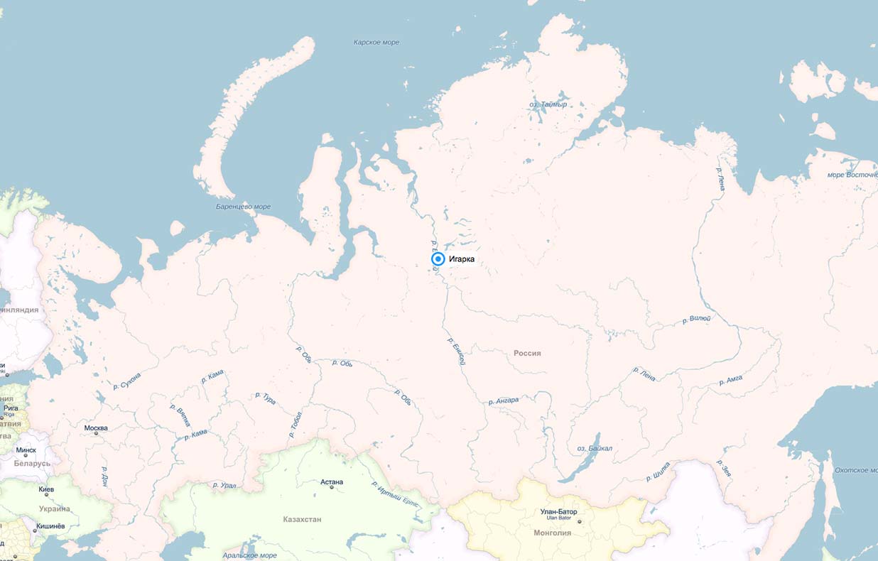 Игарка на карте России